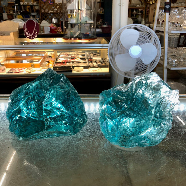 Lot of 2 Pc Teal Slag Glass Cullet 9# Aquarium Rock Landscaping Sorcerer Stone Garden Art FREE SHIP