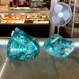 Lot of 2 Pc Teal Slag Glass Cullet 9# Aquarium Rock Landscaping Sorcerer Stone Garden Art FREE SHIP