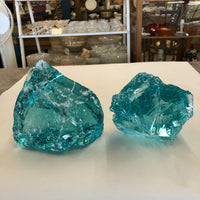 Lot of 2 Pc Teal Slag Glass Cullet 9# Aquarium Rock Landscaping Sorcerer Stone Garden Art FREE SHIP