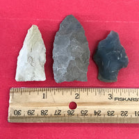 6234 Lot of 3 Arrowheads Native American Relic Artifact Illinois Indian Chert Novaculite Stone Archaic Woodland FREE SHIP