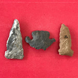 6236 Lot of 3 Arrowheads Native American Relic Artifact Illinois Indian Chert Novaculite Stone Archaic FREE SHIP