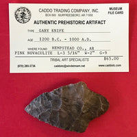 5669* Gary Knife Arrowhead Native American Arkansas Relic Artifact Pink Novaculite Authentic Prehistoric Ancient FREE SHIP